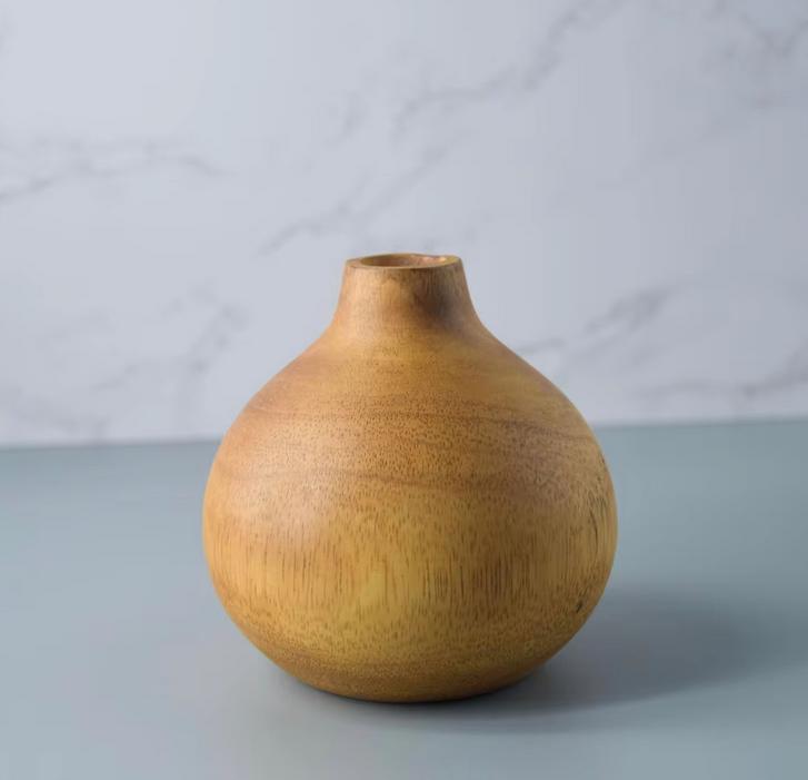 Set 1/ 3 PCS Natural Mango carved 4inch small vase- zen wabisabi living Pear shape