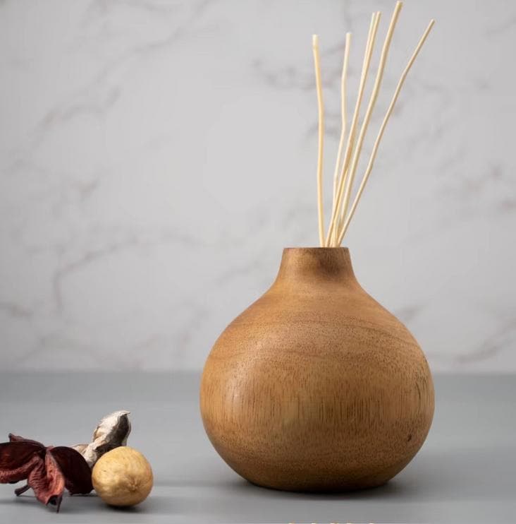 Set 1/ 3 PCS Natural Mango carved 4inch small vase- zen wabisabi living Pear shape