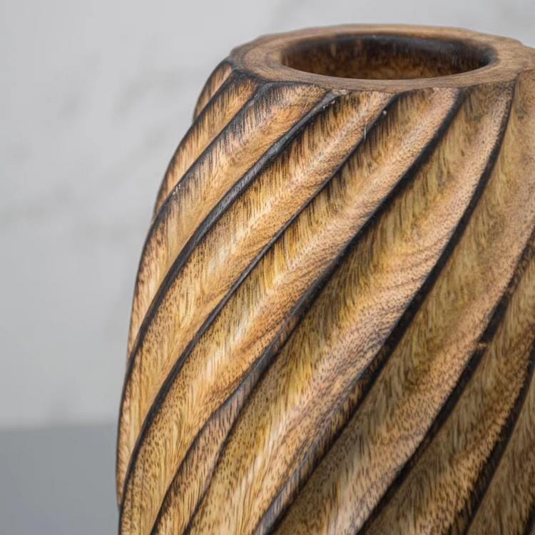 Set 1/ 3 PCS Natural Handmade Mango carved 12" tall vase- zen wabisabi living