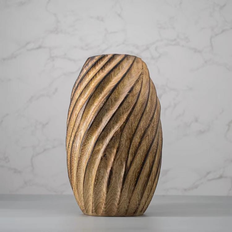 Set 1/ 3 PCS Natural Handmade Mango carved 12" tall vase- zen wabisabi living