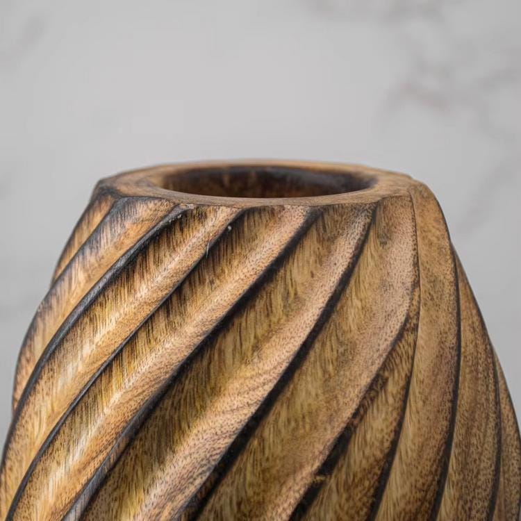 Set 1/ 3 PCS Natural Handmade Mango carved 12" tall vase- zen wabisabi living