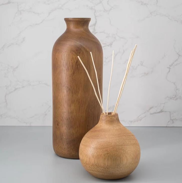 Set 1/ 3PCS Mango carved 10x3inch tall vase - zen wabisabi living - Milk Bottle Shape