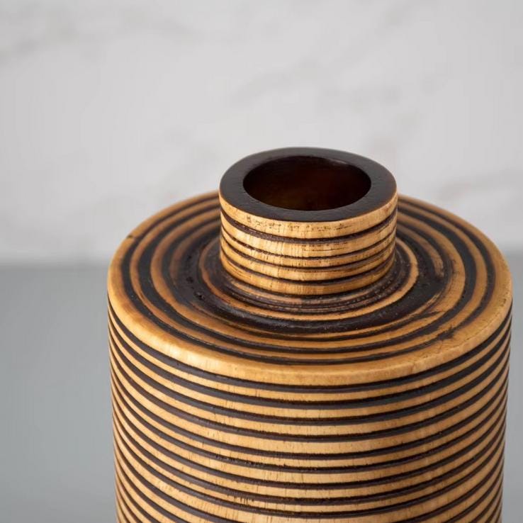 Set 1/ 3PCS Mango carved 8x3 inch tall vase - zen wabisabi living - African Style
