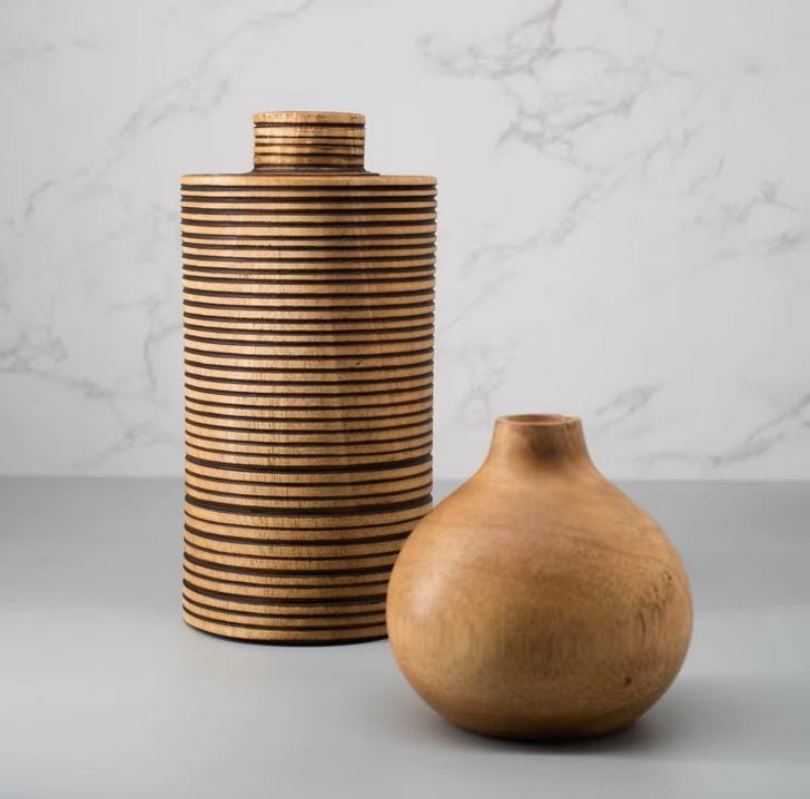 Set 1/ 3PCS Mango carved 8x3 inch tall vase - zen wabisabi living - African Style