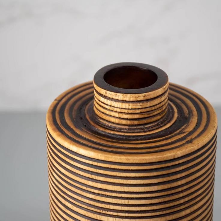 Set 1/ 3PCS Mango carved 8x3 inch tall vase - zen wabisabi living - African Style