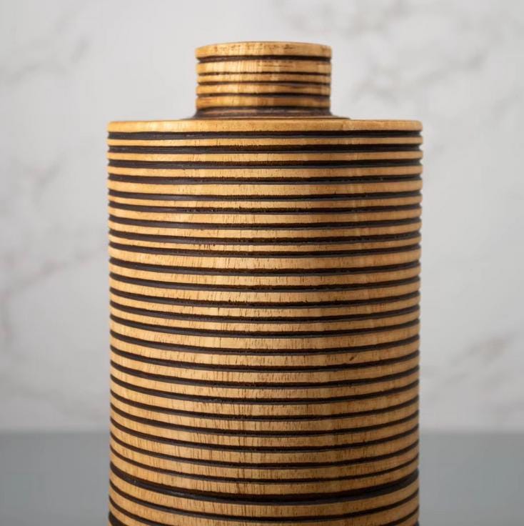 Set 1/ 3PCS Mango carved 8x3 inch tall vase - zen wabisabi living - African Style