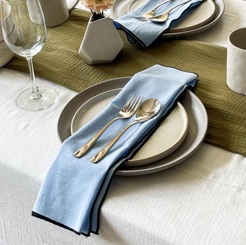 Set of 4/ 12 PCS Classic Eco-Friendly Napkin - pure 100% cotton - Baby blue