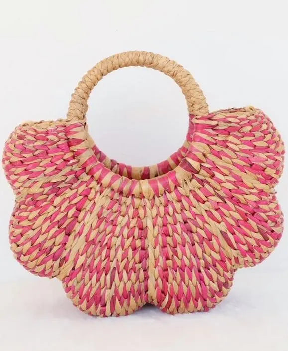 Set 1/ 3 PCS- Pink Scallop Flower Handwoven Handbag