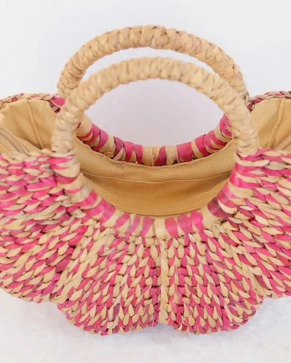 Set 1/ 3 PCS- Pink Scallop Flower Handwoven Handbag