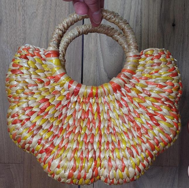 Set 1/ 3 PCS - Orange Handwoven Scallop Flower Handbag