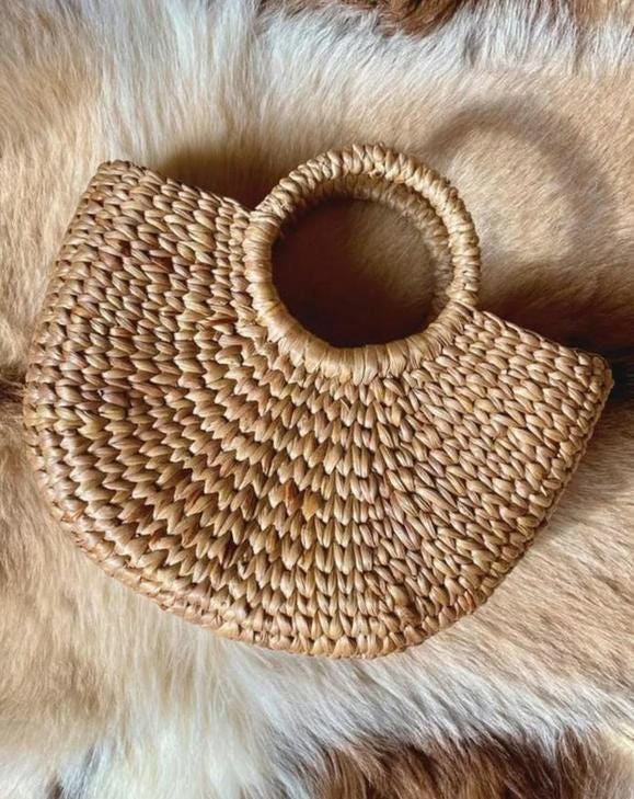 Set 1 / 3 PCS- Natural Boho Semi-Circle Tote Bag Handbag Market Bag Shopper