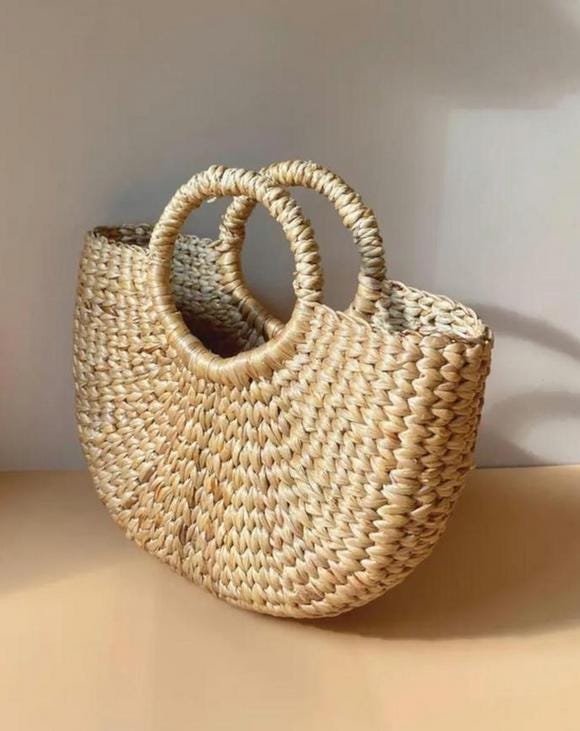 Set 1 / 3 PCS- Natural Boho Semi-Circle Tote Bag Handbag Market Bag Shopper