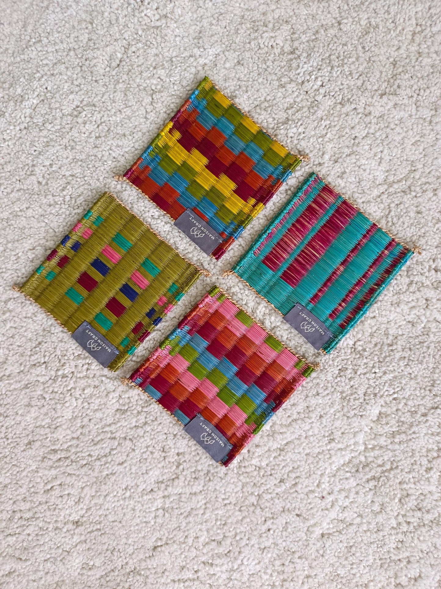 Set of 10/ 40 Rainbow Handwoven Coaster 4"x4"