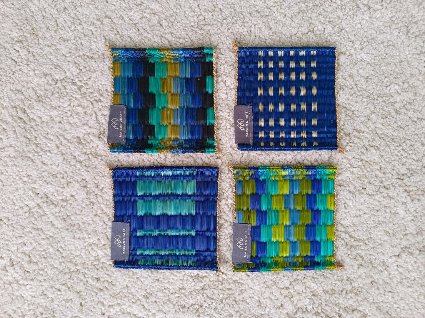 Set of 10/ 40 Pcs Rainbow navy blue Handwoven Coaster 4"x4"