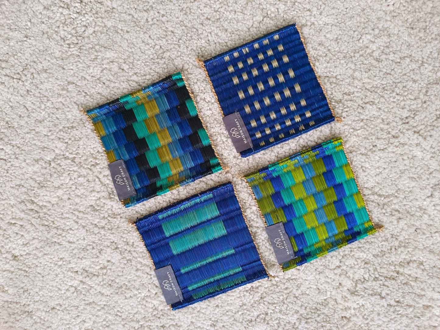 Set of 10/ 40 Pcs Rainbow navy blue Handwoven Coaster 4"x4"