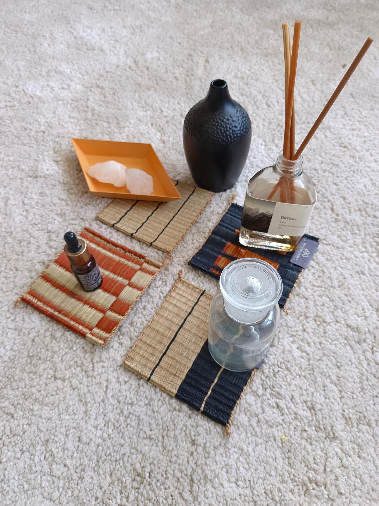 Set of 10/ 40 Orange black Handwoven Coaster 4"x4"