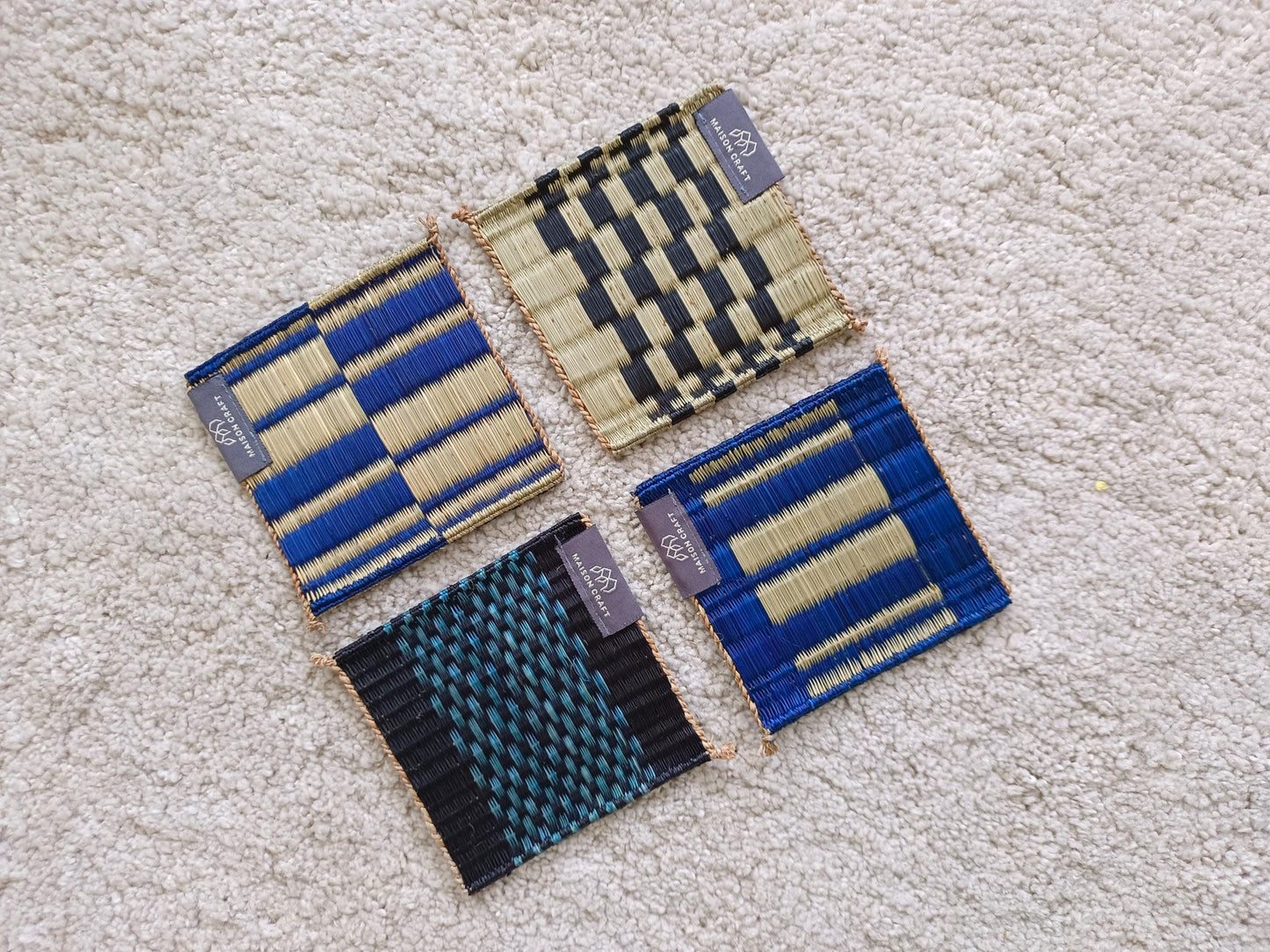 Set of 10/ 40 Navy white HandwovenCoaster 4"x4"- Stripe