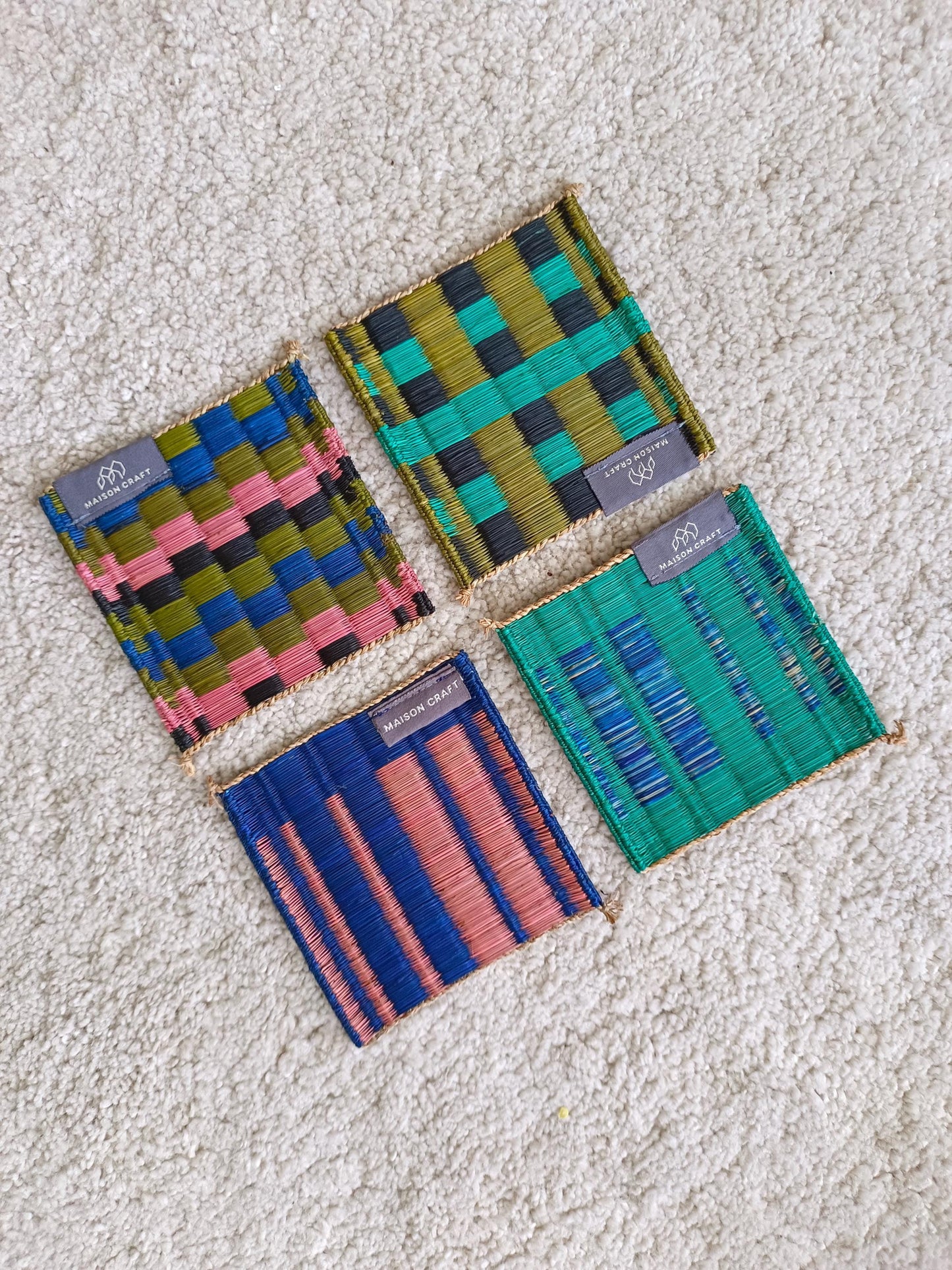 Set of 10/ 40 Pink turqouise Handwoven Coaster 4"x4"