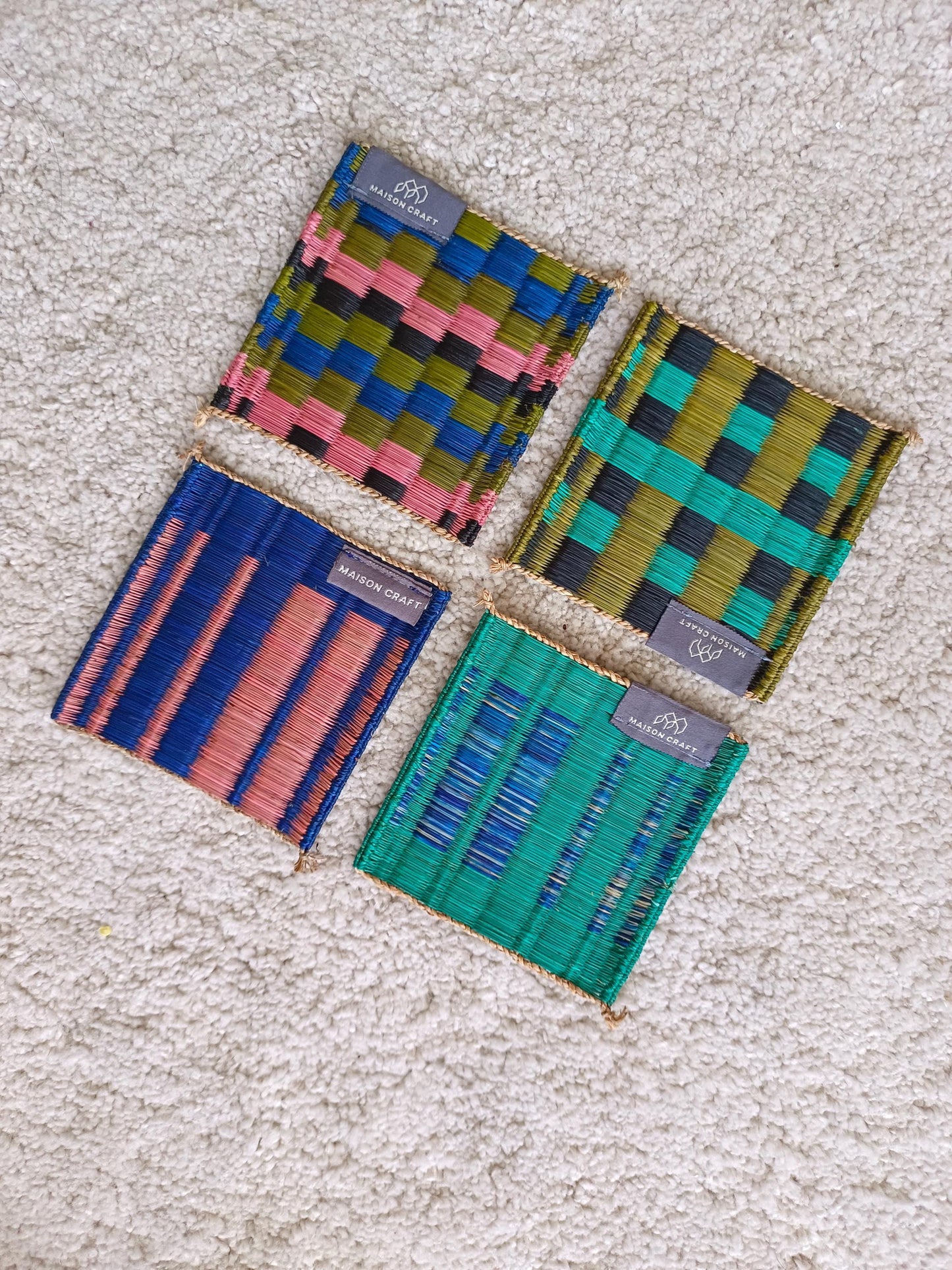 Set of 10/ 40 Pink turqouise Handwoven Coaster 4"x4"