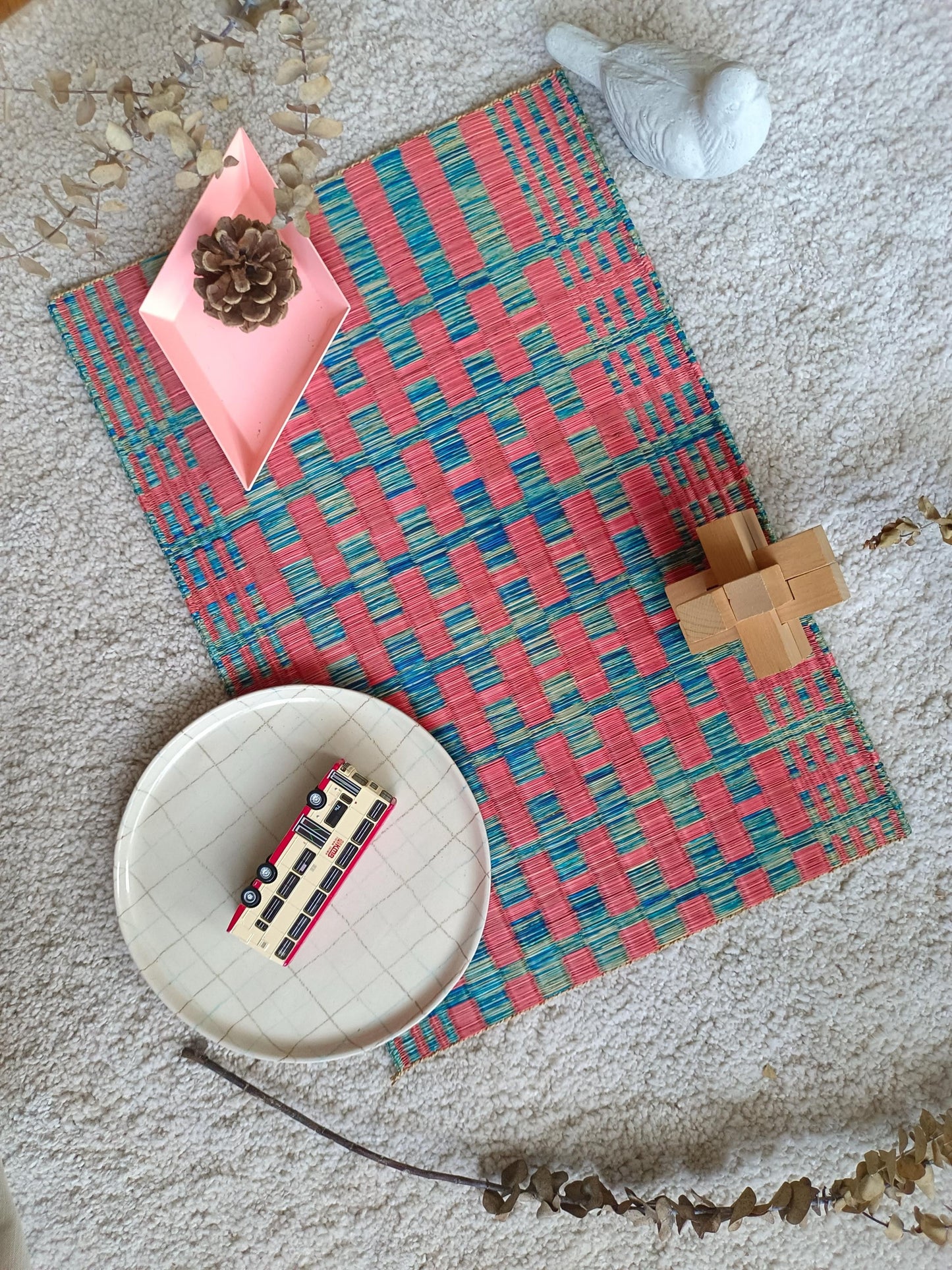 Set of 2/ 12 Torii Handwoven Eco-Friendly Woven Placemat - Pink blue