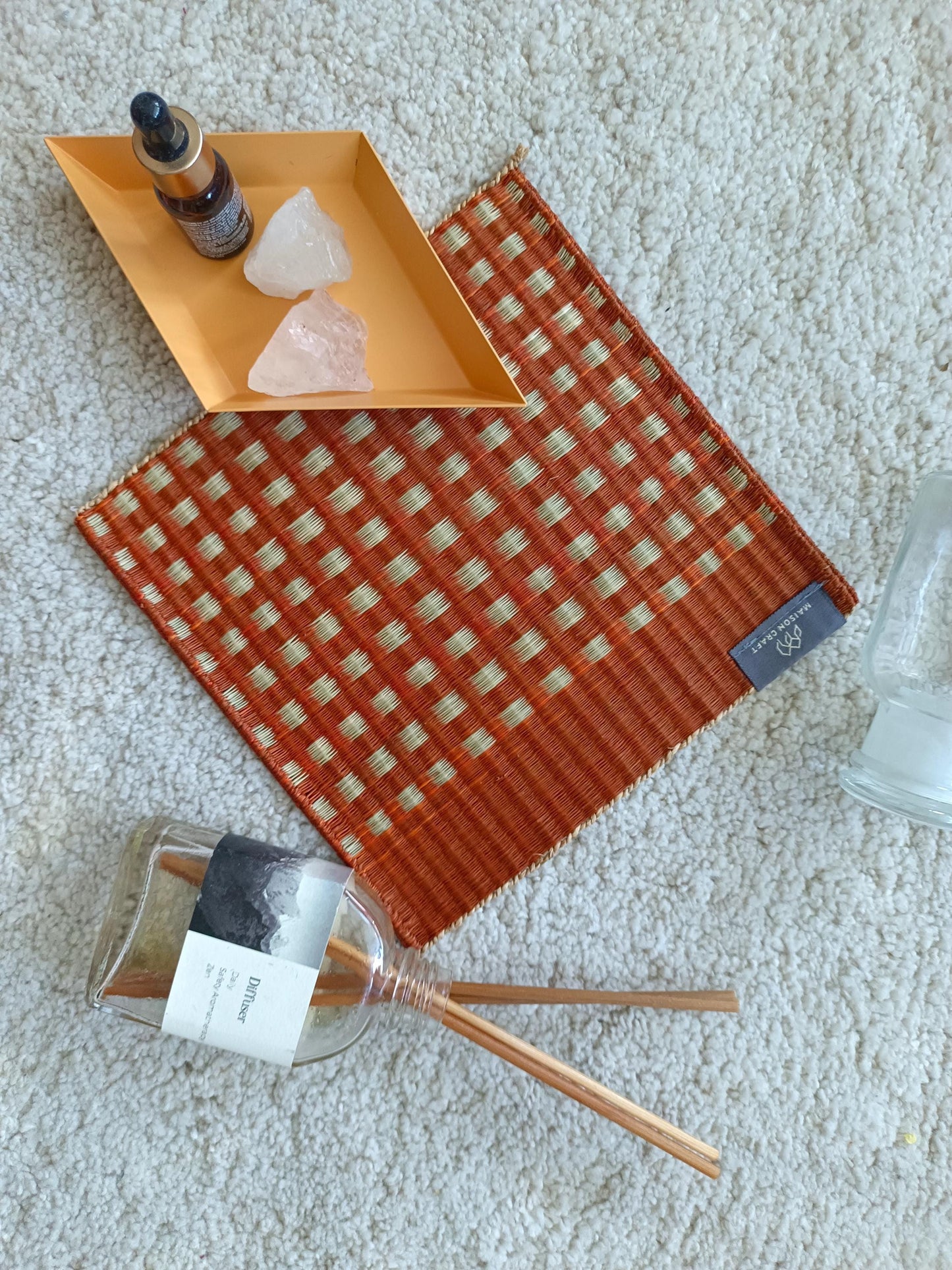 Set of 4/ 20 Pcs Star grid Handwoven Trivet 8"x8"- Orange red wine