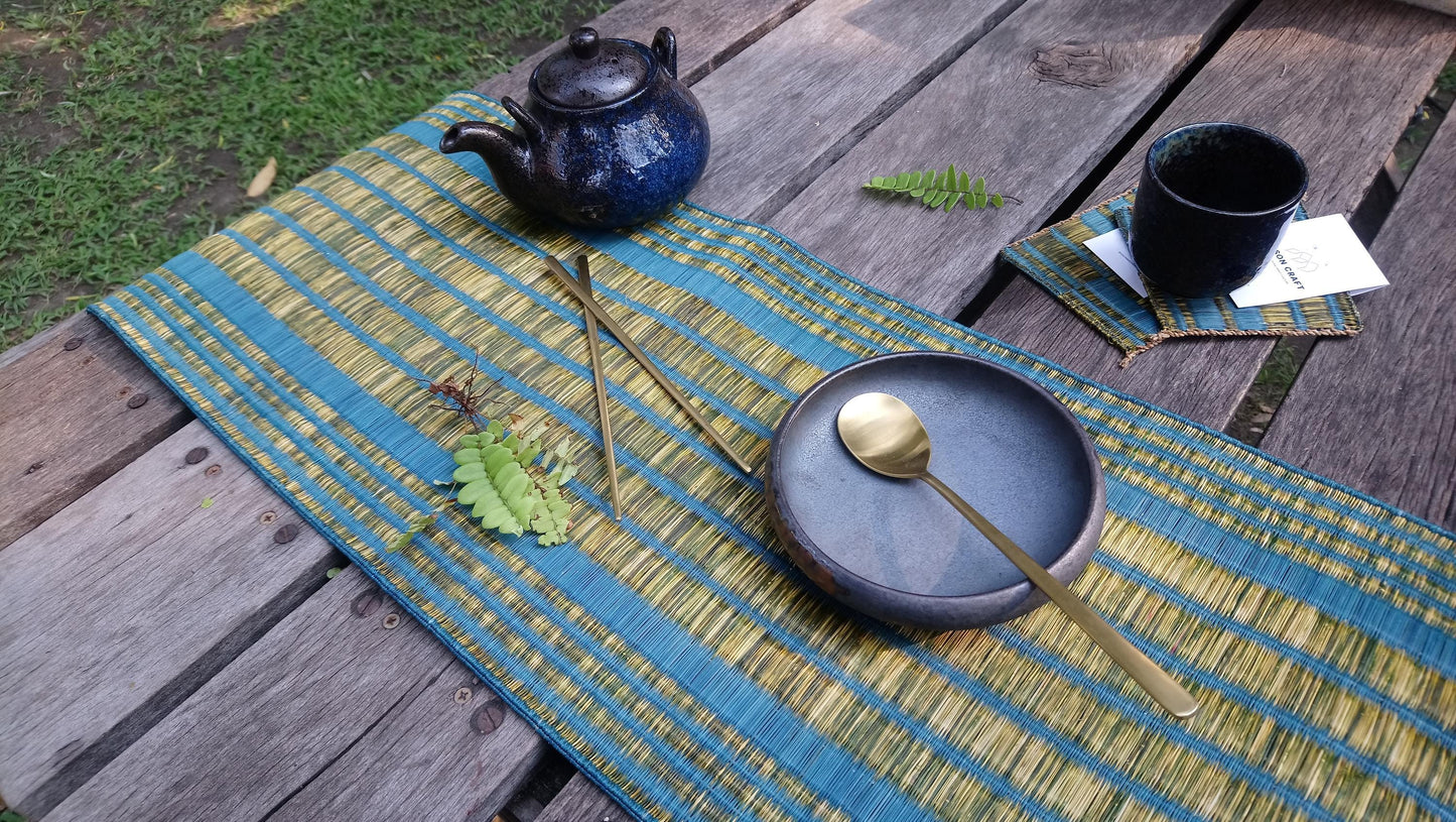 Set of 1/ 3PCS Blue green Handwoven Runner