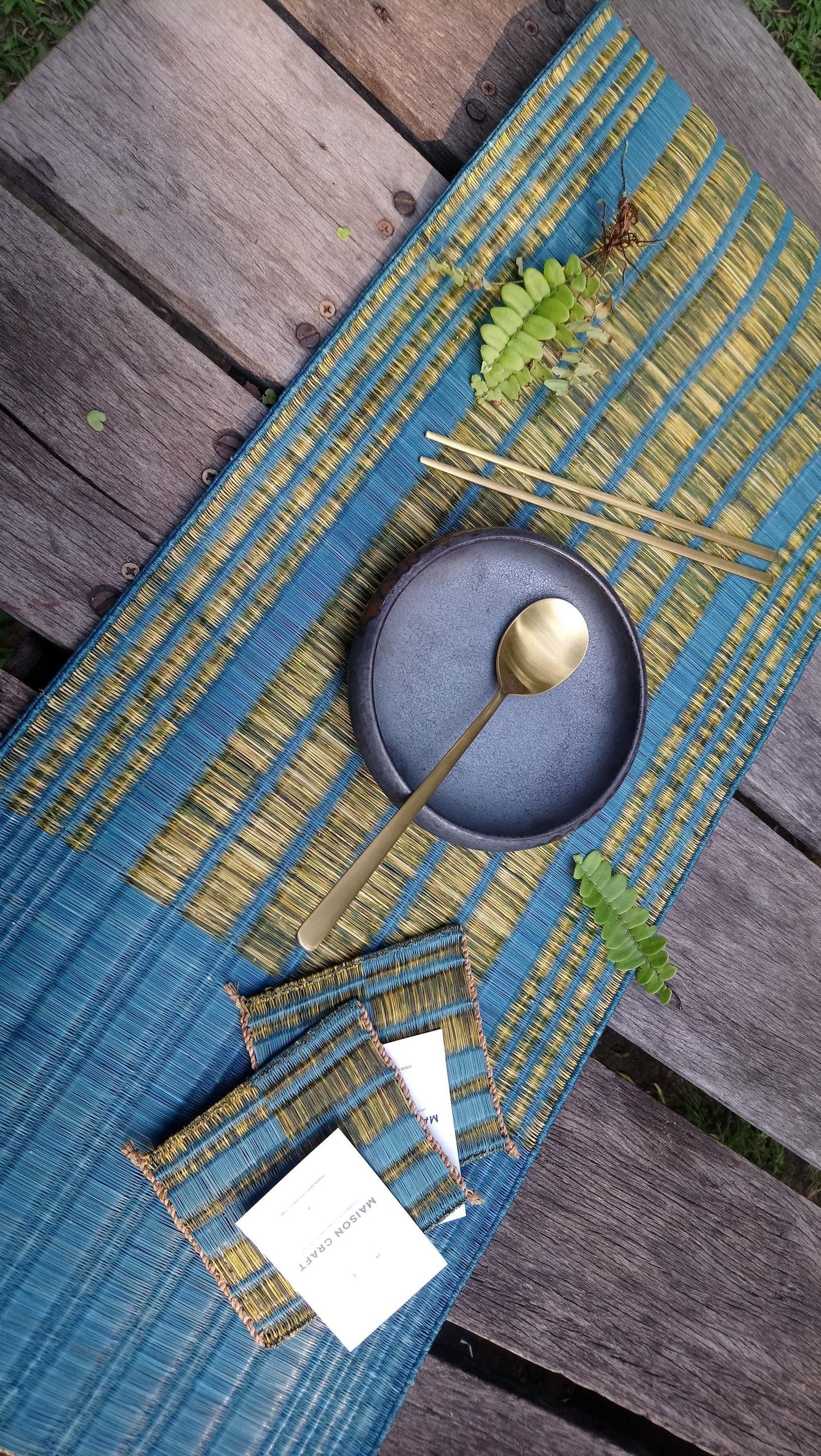 Set of 1/ 3PCS Blue green Handwoven Runner