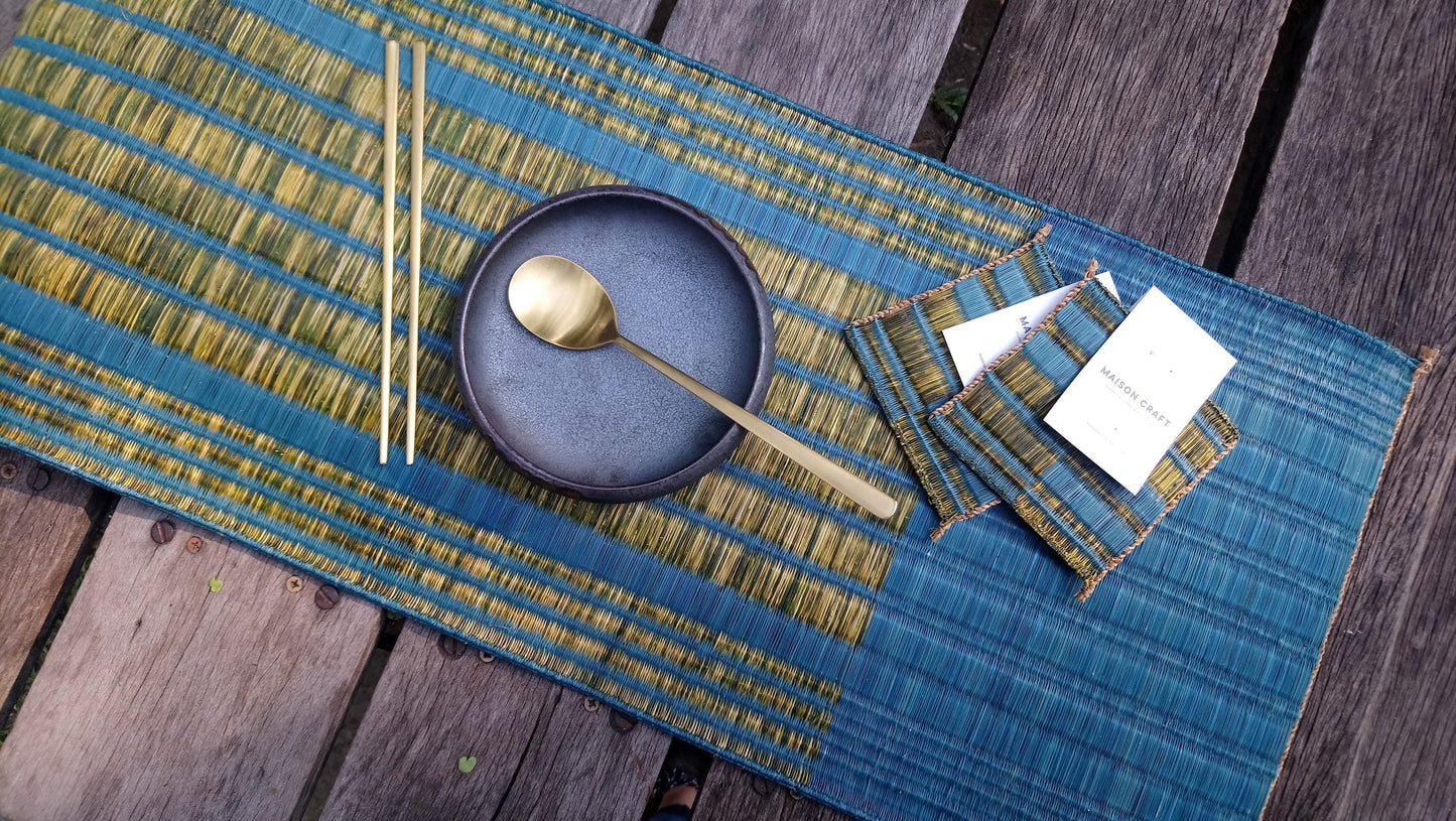 Set of 1/ 3PCS Blue green Handwoven Runner