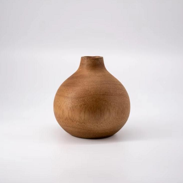 Set 1/ 3 PCS Natural Mango carved 4inch small vase- zen wabisabi living Pear shape