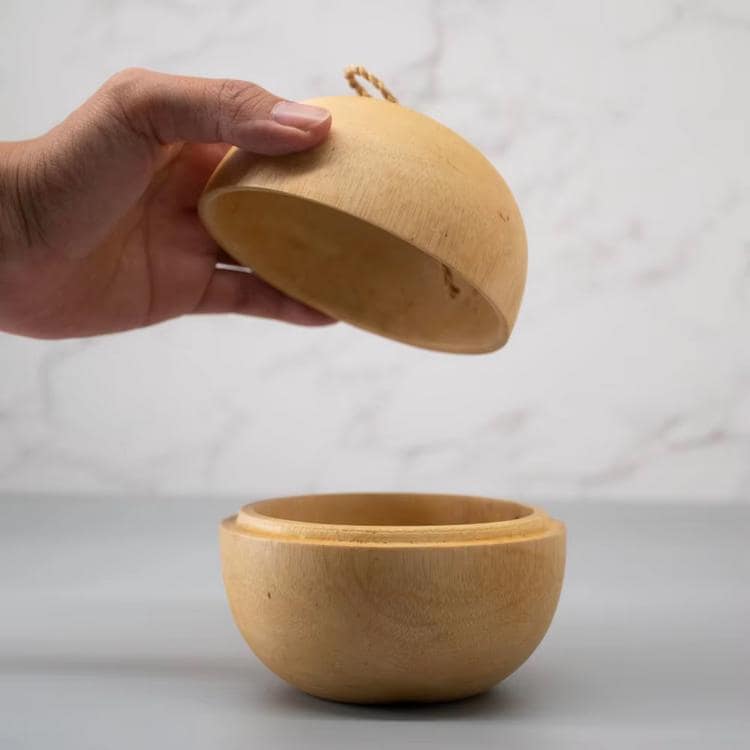 Set 1/ 3 PCS Natural Mango wood carved 4inch Jewelry case- zen wabisabi living