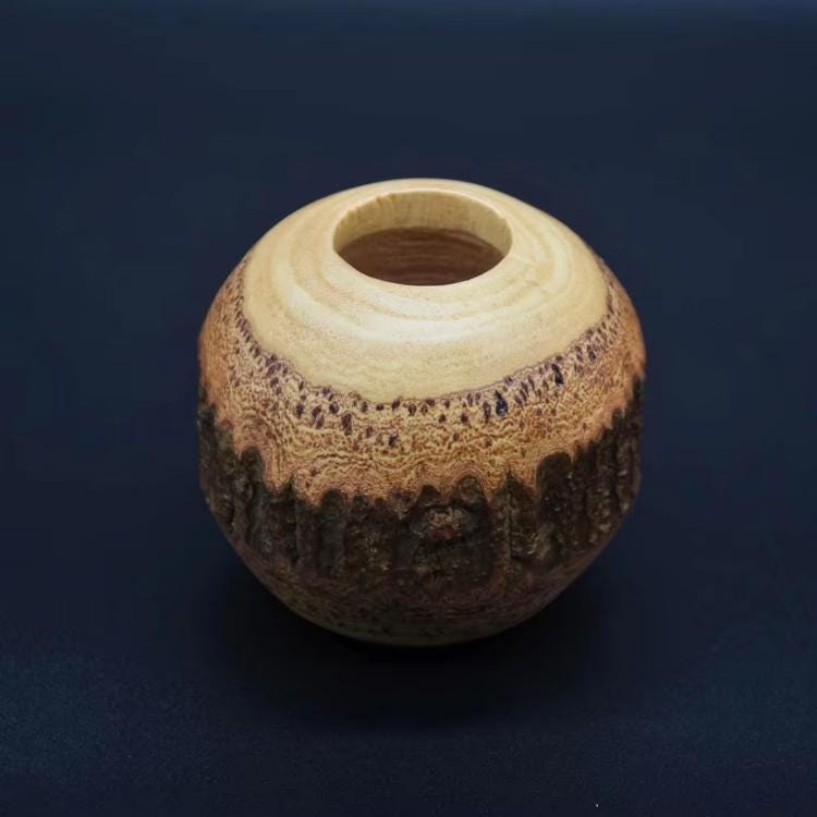 Set 1/ 3 PCS Natural Handmade Mango carved 3inch small vase- rough rustic industrial camping living- Orange Shape