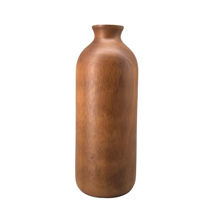 Set 1/ 3PCS Mango carved 10x3inch tall vase - zen wabisabi living - Milk Bottle Shape