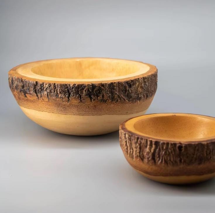 Set 1/3 PCS Mango carved Bowl 8inch - Home Decor zen wabisabi living