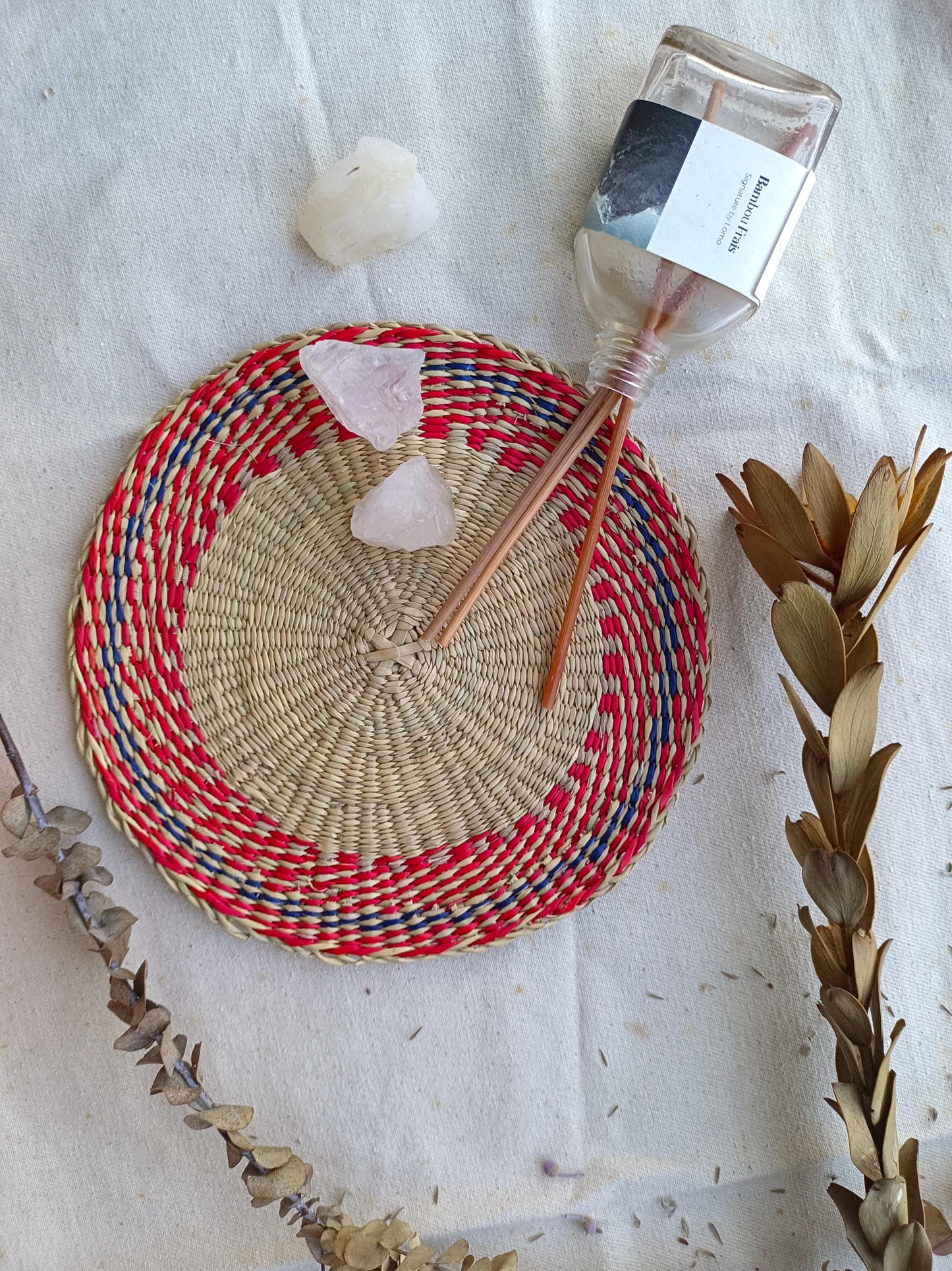 Set of 4/ 20 Round Handwoven Trivet/ Placemat 9"x9"- Natural and red