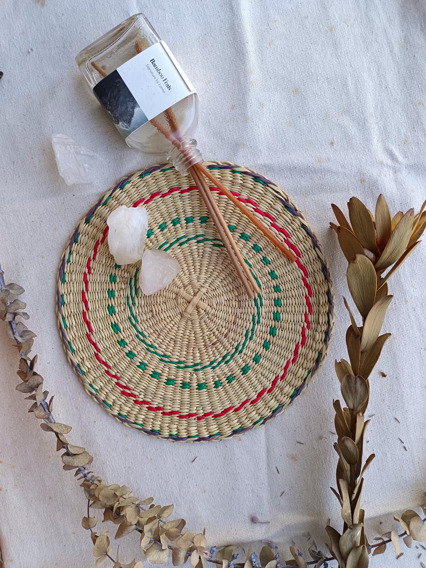 Set of 4/ 20 Pcs Round Handwoven Trivet/ Placemat 9"x9"- Natural and red green
