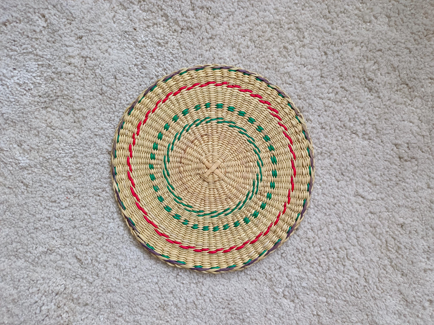 Set of 4/ 20 Pcs Round Handwoven Trivet/ Placemat 9"x9"- Natural and red green