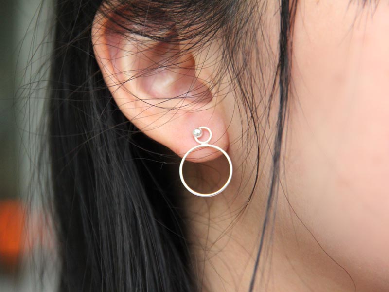 Set 1/3 pcs Hammered Open Circle Post Omega Back Disk Ring Earrings Stud Small Hoop Sterling Silver 925 Minimal Everyday Small Hoop