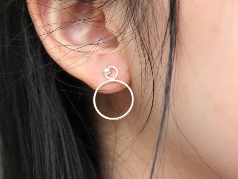 Set 1/3 pcs Hammered Open Circle Post Omega Back Disk Ring Earrings Stud Small Hoop Sterling Silver 925 Minimal Everyday Small Hoop