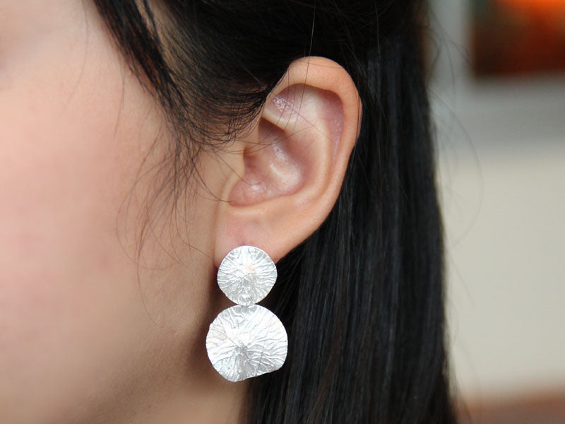 Set 1/3 pcs Lotus Leaf Flower Jewelry Silver Drop Stud Zen Bar Earring Sterling 925 Bloom Dangle Double Everyday
