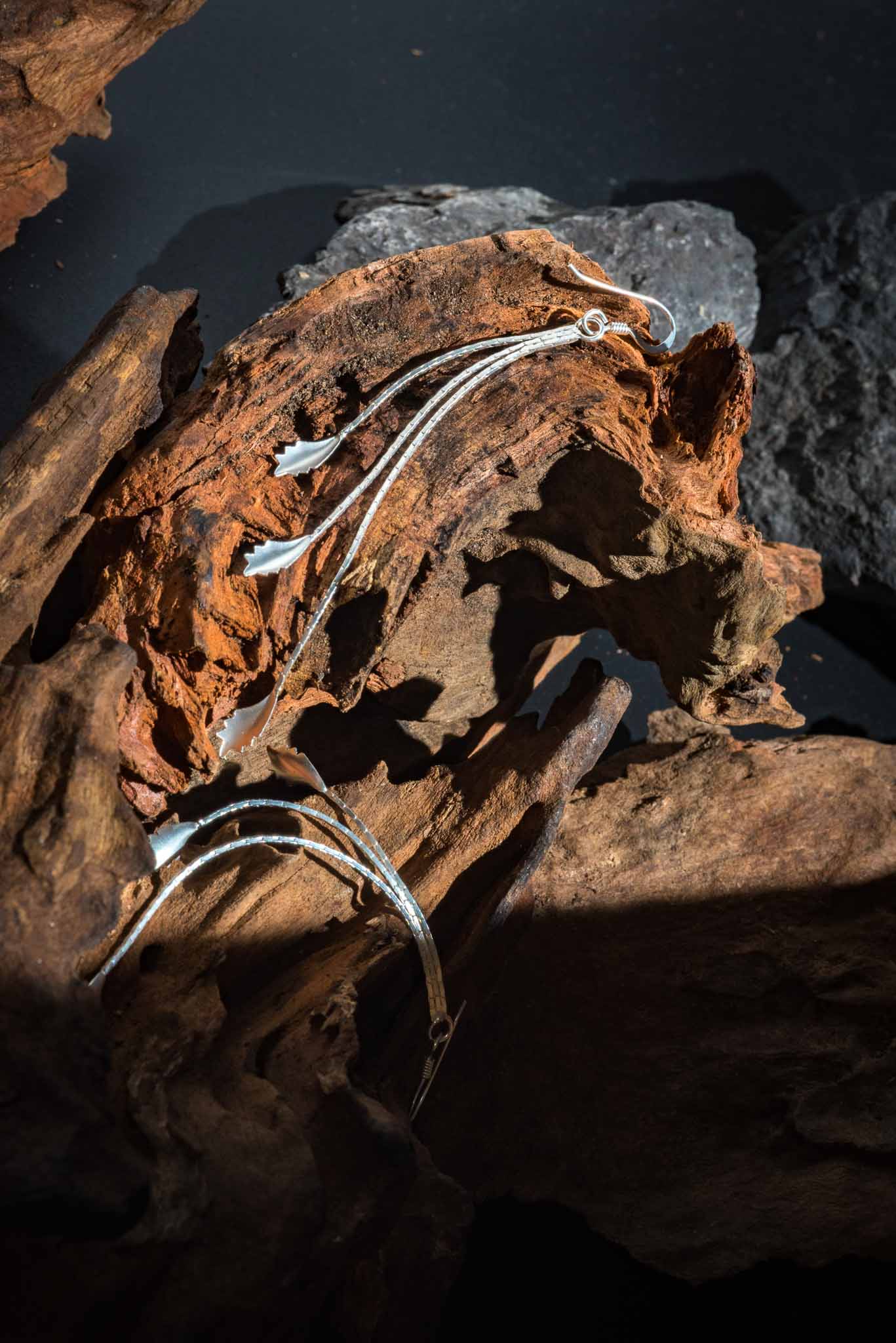set 1/3 Botanical Silver Leaf Branch Forest Zen Earrings Dangle Thread Jewelry Branch Chandelier Wedding Long Line