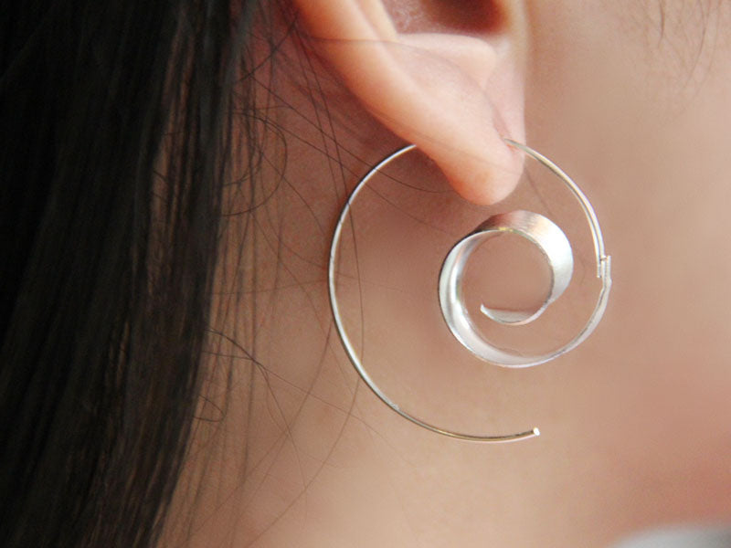 Set 1/3 pcs Spiral Hoop Faux Gauge Fake Snail Artisan Earrings Jewelry Sterling Silver 925 Stretching Handmade Jewellery Gift for her Zen Wabi sabi