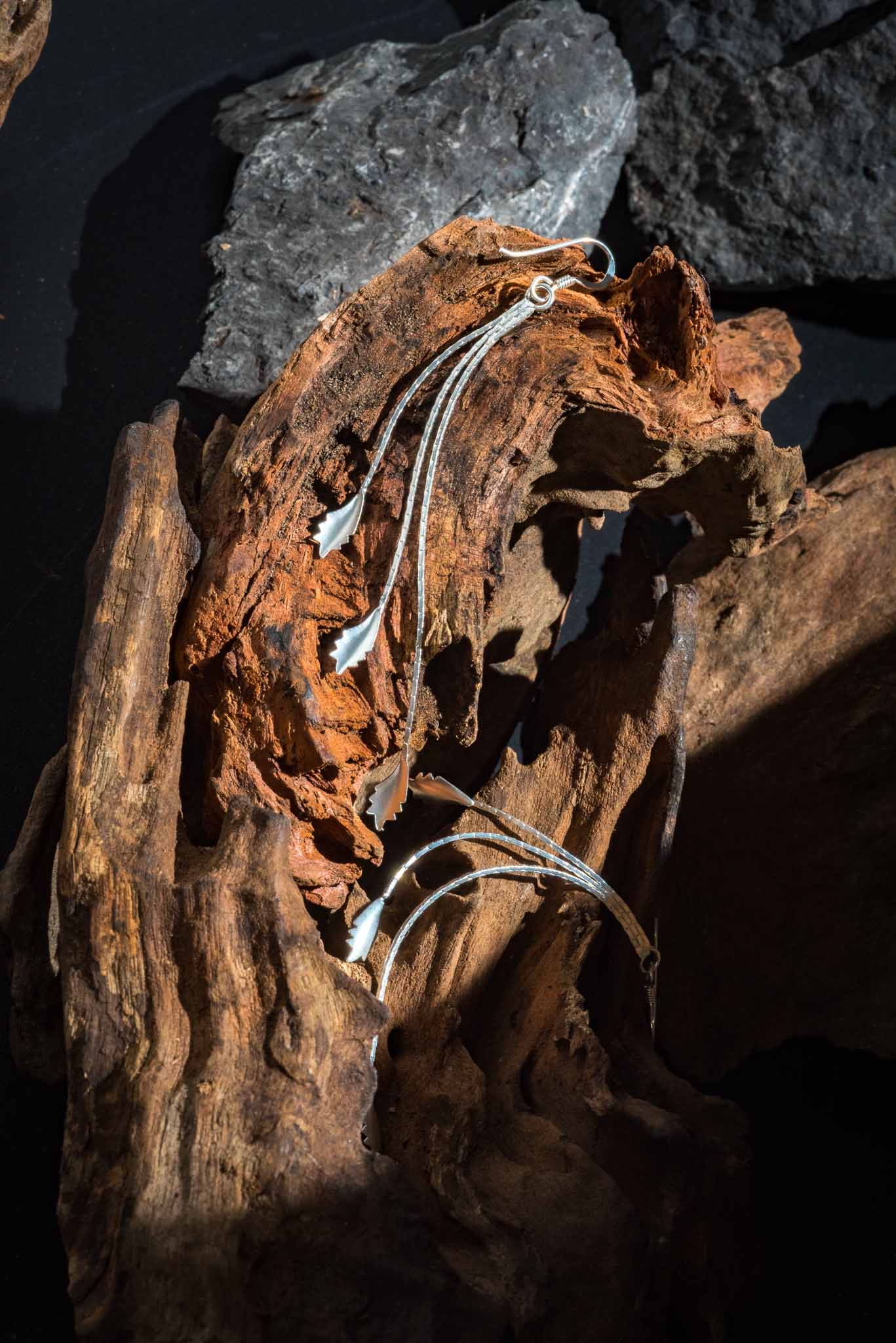 set 1/3 Botanical Silver Leaf Branch Forest Zen Earrings Dangle Thread Jewelry Branch Chandelier Wedding Long Line