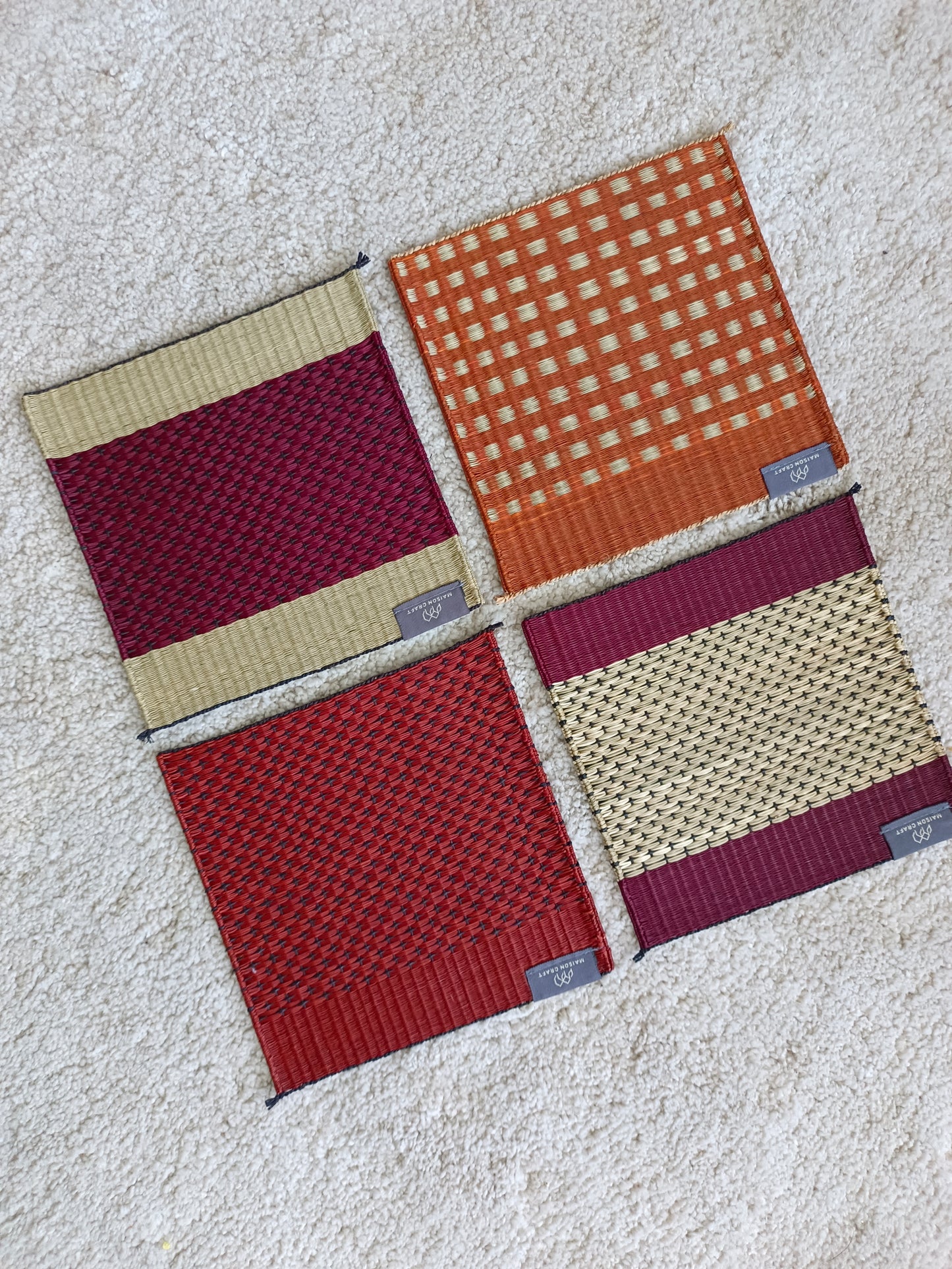 Set of 4/ 20 Pcs Star grid Handwoven Trivet 8"x8"- Orange red wine
