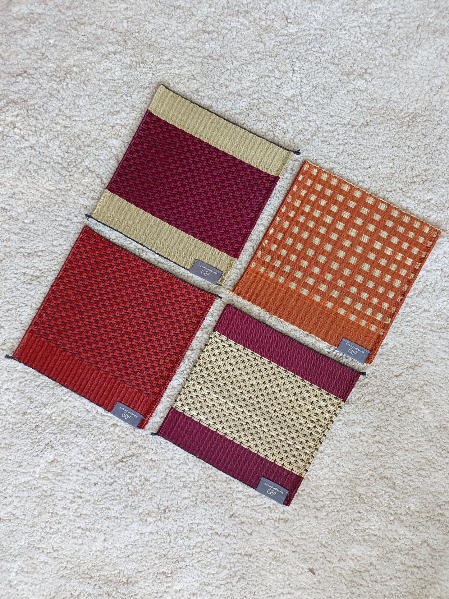 Set of 4/ 20 Pcs Star grid Handwoven Trivet 8"x8"- Orange red wine
