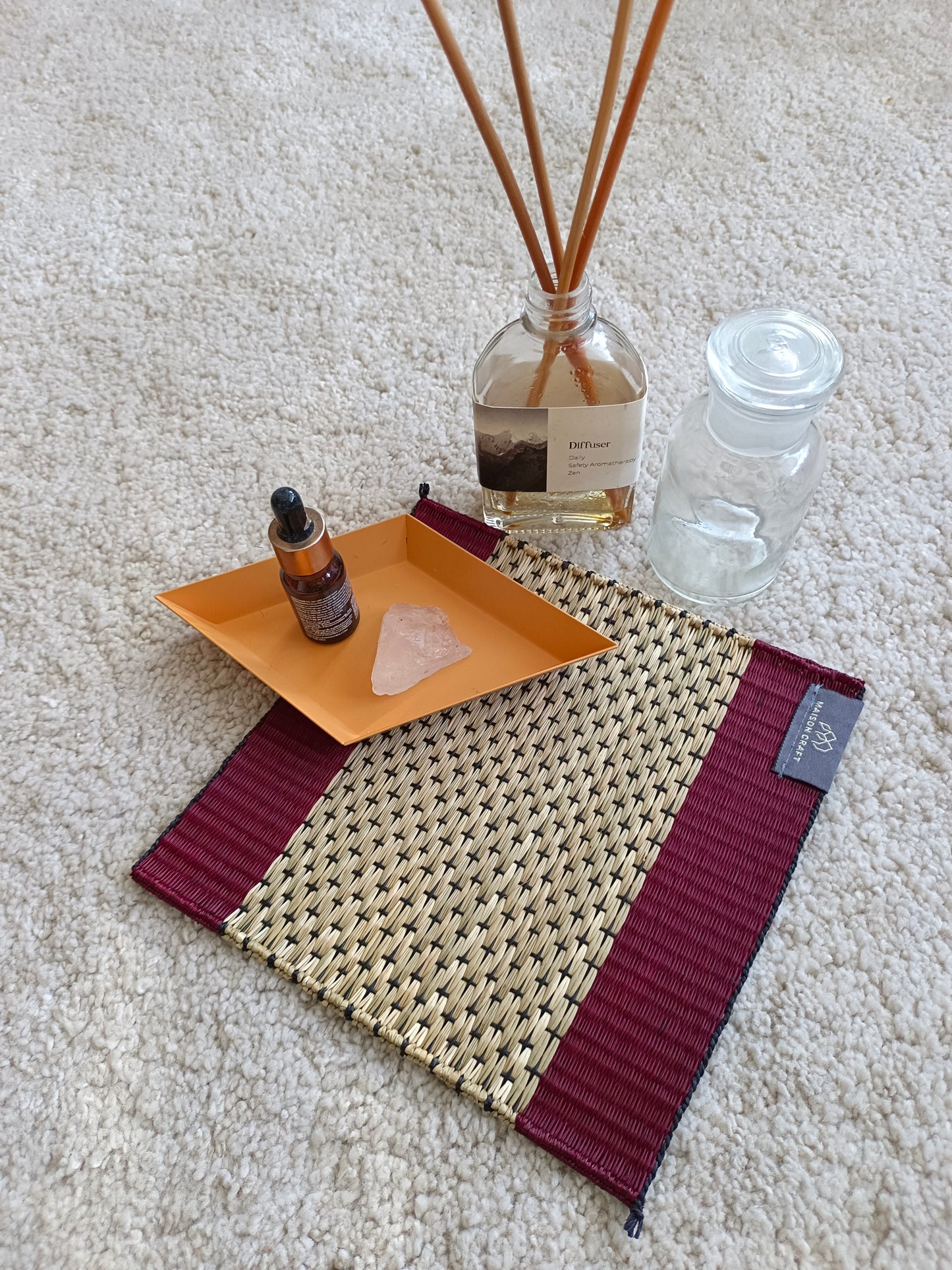 Set of 4/ 20 Pcs Star grid Handwoven Trivet 8"x8"- Orange red wine
