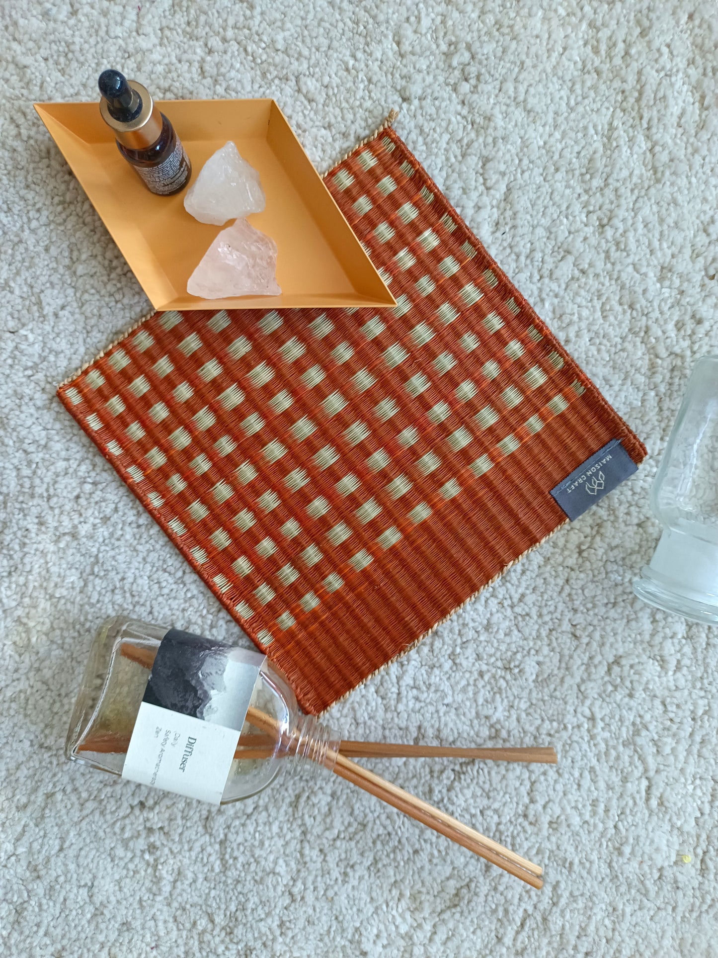 Set of 4/ 20 Pcs Star grid Handwoven Trivet 8"x8"- Orange red wine
