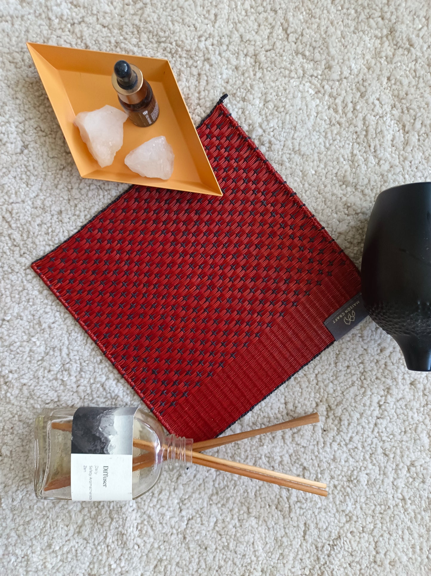 Set of 4/ 20 Pcs Star grid Handwoven Trivet 8"x8"- Orange red wine