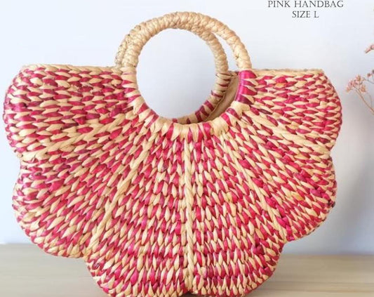 Set 1/ 3 PCS- Pink Scallop Flower Handwoven Handbag