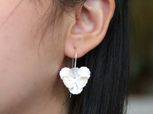 Set 1/ 3 pcs Flower Dangle Silver Hanging Earrings