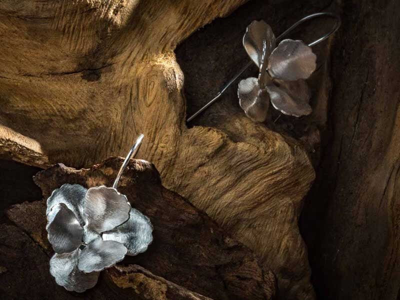 Set 1/ 3 pcs Flower Dangle Silver Hanging Earrings